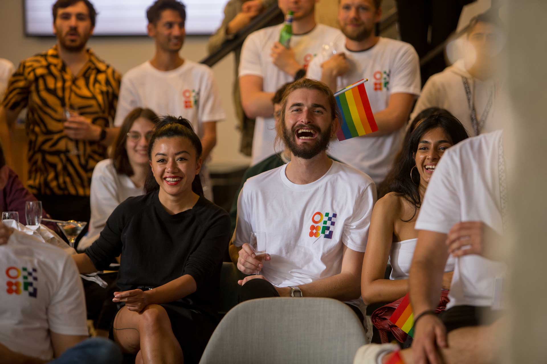 A group of Thought Machine employees having fun at a Pride event