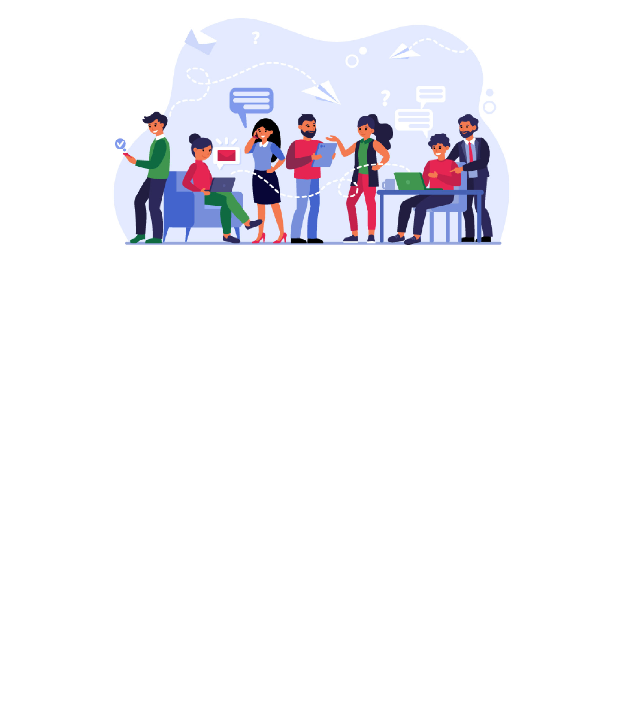 Microsoft graphic illustration of individuals working in a row